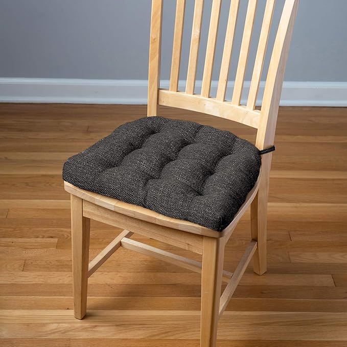 Barnett Home Decor Brisbane Charcoal Dining Chair Cushions with Ties - 15 x 17 Size Small Chair Pad - Latex Foam Fill, Reversible - Made in USA (Dark Gray Black/Small)