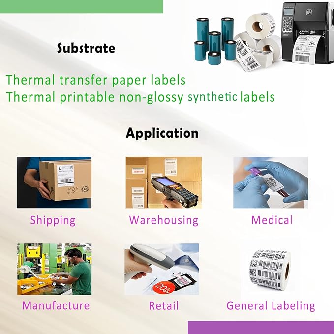 2.52'' x 1476' Premium Resin Enhanced Wax Ribbon, 64mm x 450m Black Thermal Transfer Ribbon for Barcode Thermal Label Printers, CSO-Ink Outside, 1'' Core for Zebra, TSC, GoDex, Citizen (1 Roll)