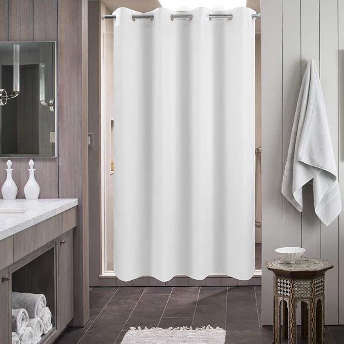 River Dream No Hook Microfiber Shower Curtain 54" Wide - Soft Stall Size Hotel Style Fabric Shower Curtain for Bathroom, Waterproof & Machine Washable, White, 54x74