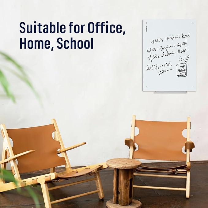 Loukin Glass Whiteboard for Wall, Magnetic Dry Erase Glass Board, Framless Surface White Board for Office, School, Dry Erase Whiteboard Set Includes Cleaner & Eraser & Marker (24" x 18")