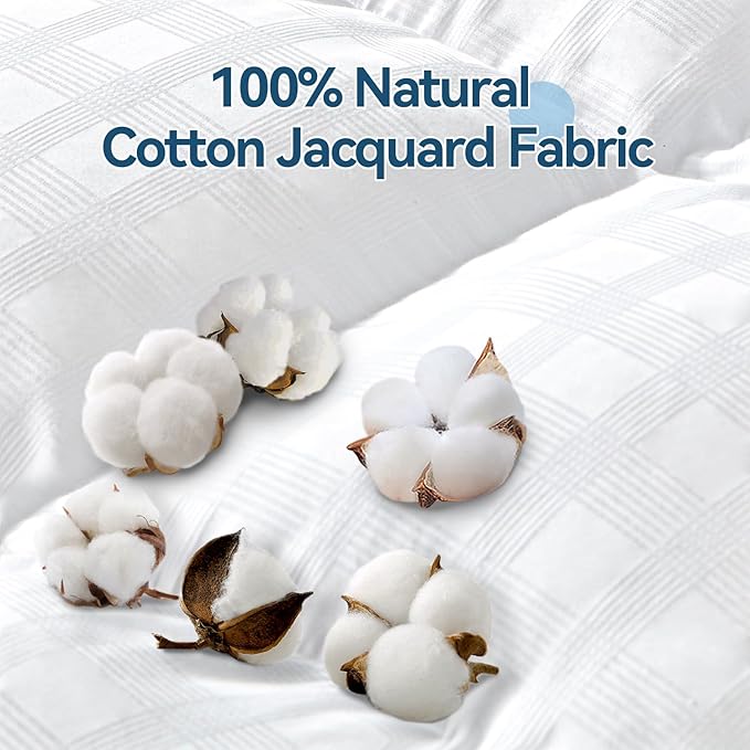 ABENE Mattress Topper for Back Pain Relief, Extra Thick Mattress Pad Pillowtop, Soft Cotton Cover with 8"-21" Deep Pocket, 1300gsm Overfilled Down Alternative Filling (Cotton White, King)