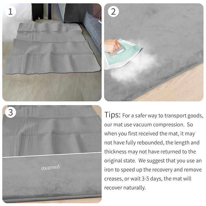Baby Play Mat for Floor,1.3" Thick Elasti-Foam 50"×74" Playpen Mat for Tummy Time,Water Repellent Soft Coral Velvet for Toddler,Infant,Kids,Non-Slip Backing Safe for Crawling(Light Grey)