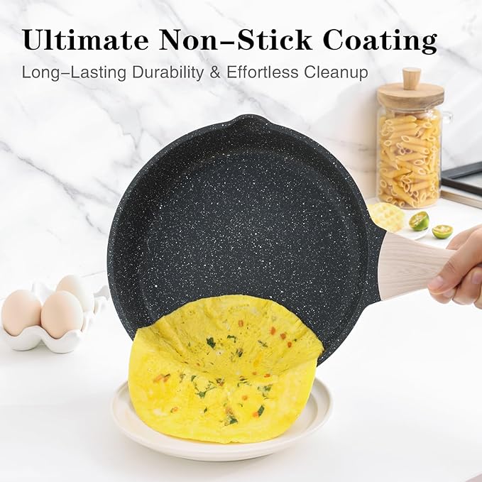 Nonstick Frying Pan Skillet, 11 Inch Granite Cooking Pan Nonstick, Healthy and Non Toxic, Induction Compatible, PFOA Free
