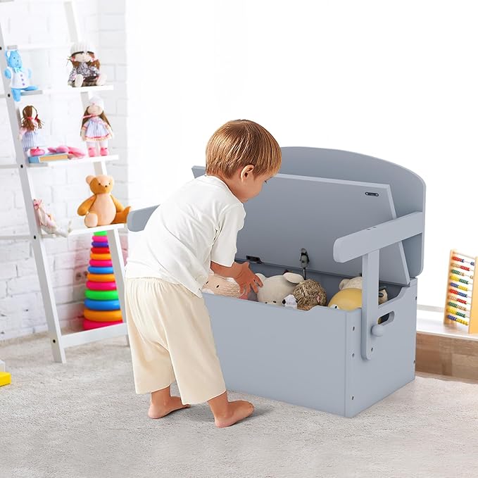 Costzon Kids Table and Chair Set, Convertible Toy Storage Bench with Built-in Handle for Kindergarten, Preschool, Kids Room, Playroom, Wood Reading Nook for Toddler Boys Girls Ages 3 to 7 (Grey)