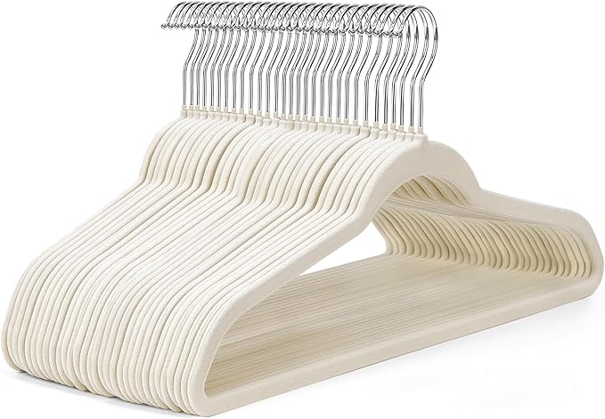 HOUSE DAY Ivory Velvet Hangers 50 Pack - Non Slip Felt Hangers Closet Essentials, Premium Space Saving Hanger, Gentle on Clothes, Sturdy Shoulder Design