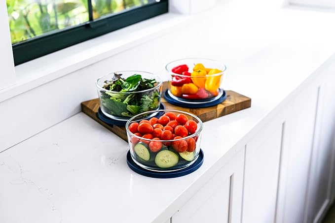 6-Piece Glass Food Storage Containers Set (3 Containers + 3 BPA-Free Lids) | 2-Cup, Leakproof | Microwave, Freezer, Oven & Dishwasher Safe | Ideal for Meal Prep & Pantry Organization