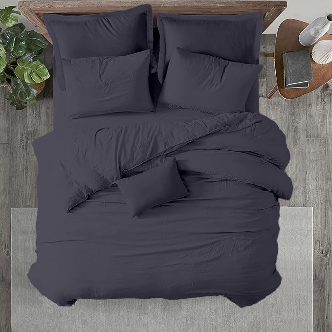 Kotton Culture 1 Pc California King Size Duvet Cover Only -100% Egyptian Cotton Sateen 600 Thread Count Ultra Soft Premium Durable Comforter Cover Zipper Closure & Corner Ties (Dark Grey,104"x98")