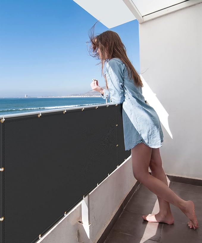 FLASLD Fireproof Deck Fence Cover and Screen Protect Deck Railing from Grill Heat, Balcony Fence Privacy Screen, Outdoor Fencing Screen UV Protection Weather-Resistant (3'x10')