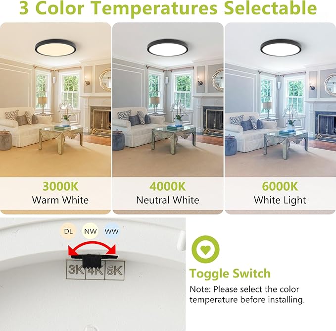 20 Inch 4200LM Large LED Flush Mount Ceiling Light Flixtures - 42W 3 Color Temp (3000K/4000K/6000K), Ultra-Thin Flat Dimmable Ceiling Fixtures for Living Room,Bedroom, Kitchen,Office,Black