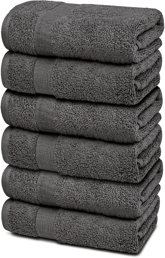 White Classic Resort Collection Soft Hand Towels | 16x27 Luxury Hotel Plush & Absorbent Cotton Hand Towel [6 Pack, Charcoal]