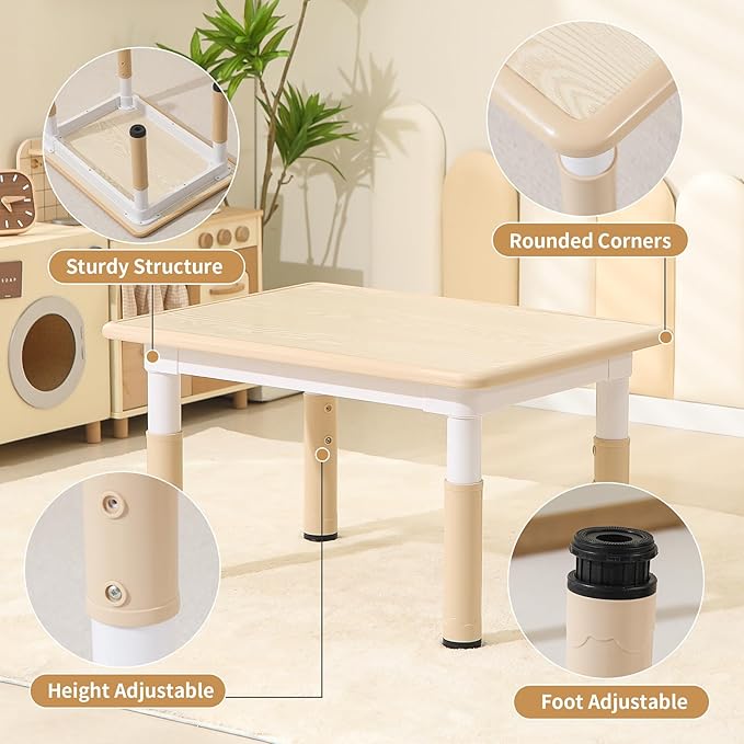 Toddler Table and Chairs, Kids Table and 4 Chairs Set with Graffiti Desktop, Height-Adjustable Kids Study Table for Boys and Girls Aged 3-8, Max 300lbs