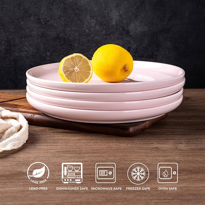 AmorArc Ceramic Dinnerware Sets for 4, Pocelain Plates and Bowls Sets, Scratch Resistant Dishes Set, Dishwasher & Microwave & Oven Safe,Pink-12 pcs