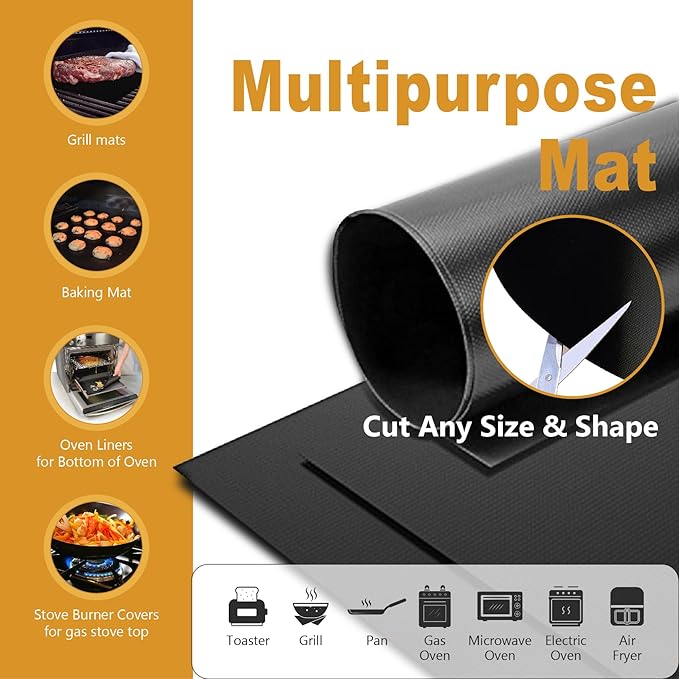 Oven Liners for Bottom of Oven, Large Heavy Duty 100% Non-stick Reusable Teflon Oven Mat,Baking Mat for Electric, Gas, Toaster Ovens, Grills,Kitchen Friendly Cooking Accessory with a sliding cut