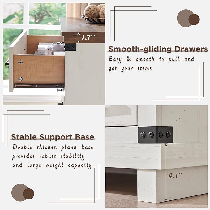 Farmhouse 7 Drawer Dresser for Bedroom - Wood Large Dressers & Chests of Drawers for Closet, 54 Inch Long Dresser with Storage for Bedroom, Living Room, Antique White