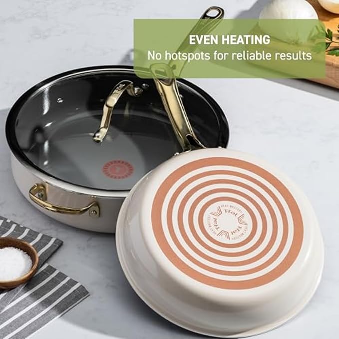 T-Fal Preserve Ceramic Nonstick Frying Pan Skillet 12-inch, Oven Broiler Safe up to 350°F Cookware, InoCeram Glide Technology, Frying Pan, Skillet Pots & Pans, Beige