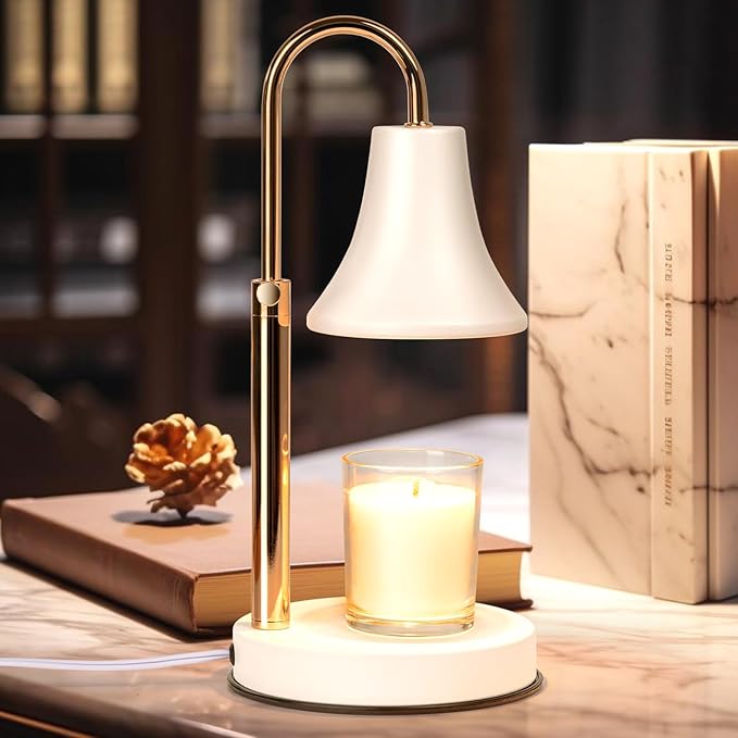 Candle Warmer Lamp White, Height Adjustable Candle Lamp Warmer with Timer, Dimmable Electric Wax Melt Warmer for Jar Candles, House Warming Gifts New Home Decor