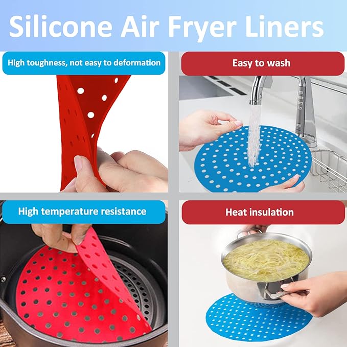 5 in 1 Accessories Kit for Air Fryer: Oil-proof Paper Liner, Silicone Liners, Oil Sprayer, Magnetic Cheat Sheet Set, Cookbook