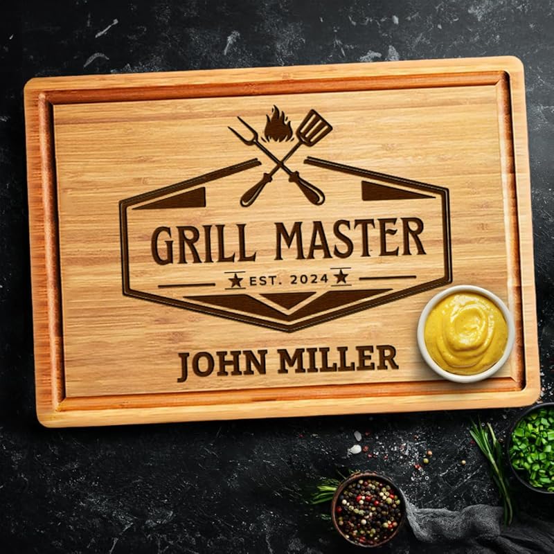 Personalized Grill Cutting Board for Men, Customized Grill Master Gifts for Dad, Unique Father's Day Gifts for Him, Customizable BBQ Grill Accesories Gift for Barbecue Lovers
