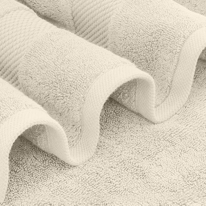 White Classic Luxury Bath Towels Set of 4 Large - 700 GSM Cotton Ultra Soft Bath Towels 27x54 | Highly Absorbent and Quick Dry | Hotel Towels for Bathroom Luxury, Plush Shower Towels, Ivory