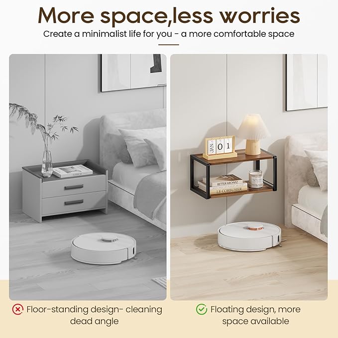Floating Nightstand Set of 2, Wood Bedside Shelf Wall Mounted Nightstand with Heavy-Duty Frame, Floating Bedside Table for Bedroom, Bathroom, Kitchen, (Vintage Brown, 2 Pack)