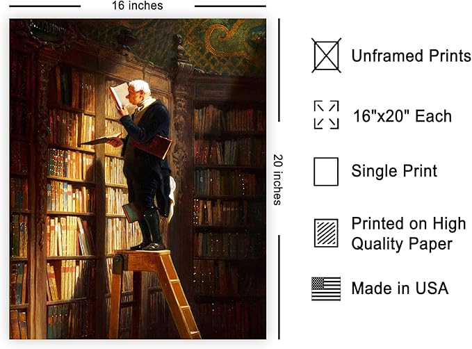 Poster Master Vintage The Bookworm Print - Retro Reading Book Print - Book Lover Art - Library Painting Wall Design - Librarian Art - Great Living Room or Office Decor - 16x20 UNFRAMED Wall Art