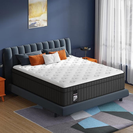 King Mattress, 14 Inch Hybrid Mattress in a Box with Gel Memory Foam and Pocket Spring, Medium Feel, Cooler Sleep & Pressure Relief, 76”*80”, 120 Nights Risk-Free Trial