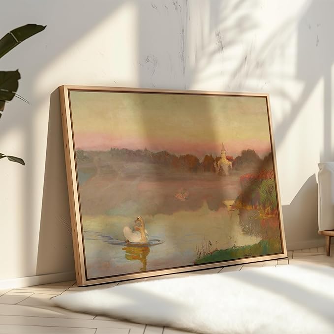 Poster Master Vintage Pond in Radziejowice - Retro Swan Print - Lake Landscape - Farmhouse Animal Lover - Aesthetic Living Room or Office Decor - 16x20 UNFRAMED Wall Art