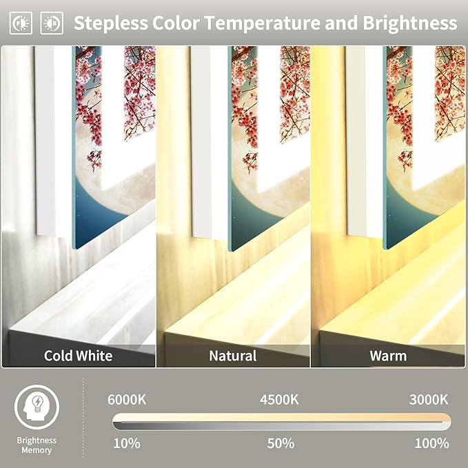 LED Mirror for Bathroom, 48x40 Inch Backlit + Front Lighted Bathroom Vanity Mirror with Lights for Wall, Double Light Strips, 3 Colors, Shatter-Proof, Anti-Fog and Brightness Memory