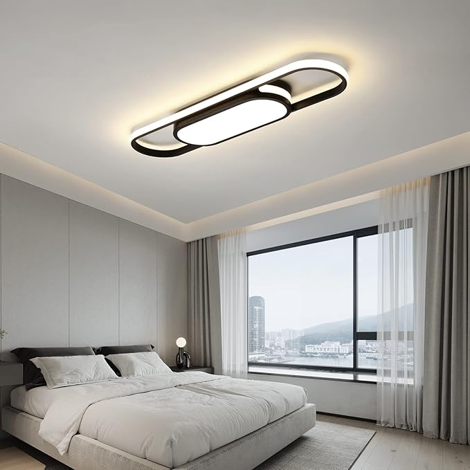 Tioolo Modern LED Linear Ceiling Lights Dimmable LED Ceiling Lamp with Remote Control 2.3ft Acrylic Flush Mount Ceiling Lighting Fixtures for Living Room Kitchen Dining Room (40W/3000-6500K/Black)