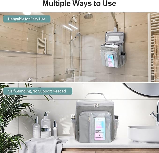 F-color College Dorm Essentials for Guys - Shower Caddy Portable with Hooks, Study, Quick-Dry Shower Caddy for Dorm Travel Essentials, Water-Resistant with Multiple Pockets for Easy Access, Grey