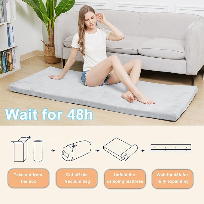 Memory Foam Camping Mattress - Portable Roll Up Sleeping Pad for Car, Tent, Cot & Floor - Waterproof, Comfortable & Compact with Travel Bag