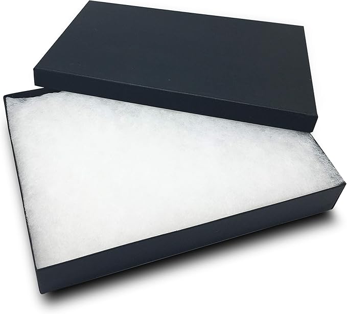 TheDisplayGuys - 100-Pack #75 Cotton Filled Cardboard Paper Jewelry Boxes Gift Case - Matte Black (7.1" x 5.2" x 1.3") - for Shipping or Storage