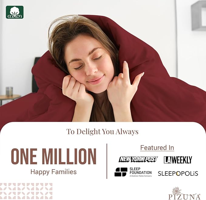 Pizuna Pure 100% Cotton King Duvet Cover Set, Luxurious 400 Thread Count Long Staple Cotton Sateen Weave with Button Closure (Combed Rio Red Cotton Duvet Cover King)