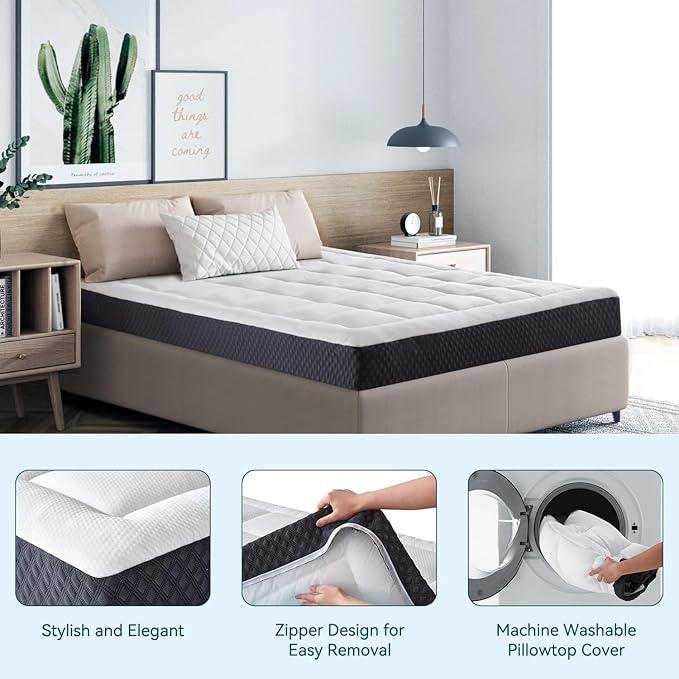 ONENICE 10 Inch Mattress Queen, Cooling Gel‑Infused Memory Foam Mattresses in a Box, Imitation Cotton Fabric with 3D Down Alternative Filling Pillowtop CertiPUR-US® Certified, Fiberglass-Free