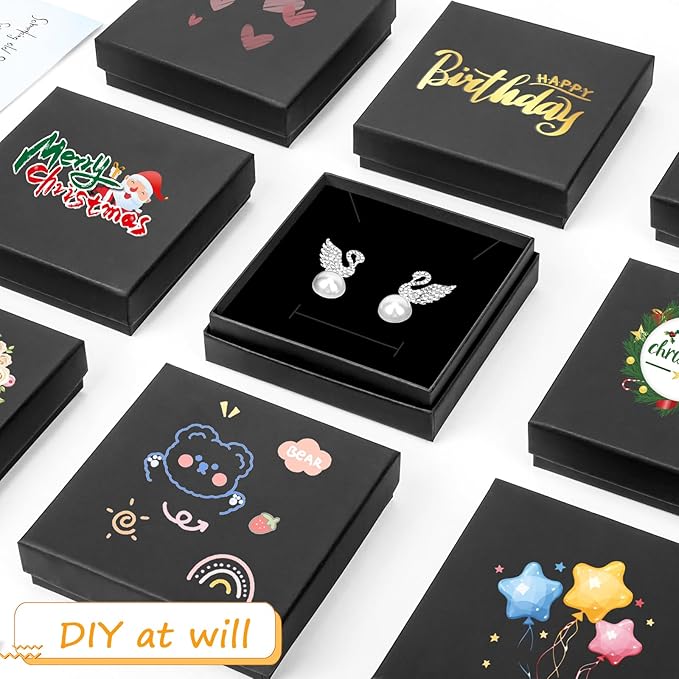 Small Jewelry Box, 40 Pack 3.5x3.5x1 Inch Jewelry Gift Boxes, Velvet Sponge Cardboard jewelry Boxes for Ring Earrings Necklaces (Black)
