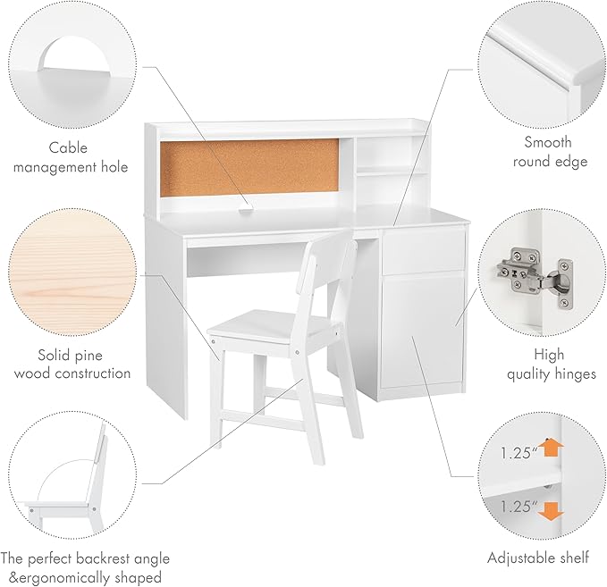 UTEX Kids Study Desk with Chair, Kids Desk and Chair Sets with Hutch and Storage Cabinet, Wooden Children Study Table, Student Writing Table Computer Workstation for 5-12 Years Old