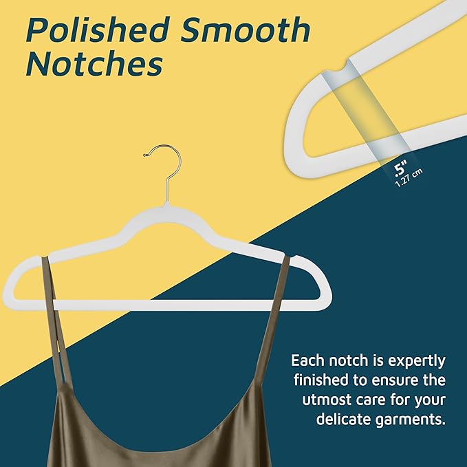 Velvet Clothes Hanger – with 360 Degree Swivel Hook and Non-Slip Shoulder Notch, Holds Up to 10 lbs, Heavy Duty Hanger Set, for Organizing Suit, Dress, Coat, and Clothes, Pack of 5, White