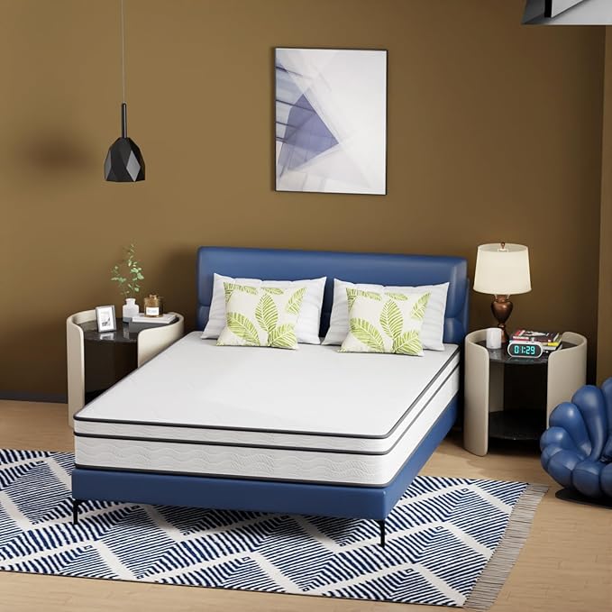 PayLessHere 10 Inch Innerspring Queen Mattress Medium Firm Hybrid Mattress with Removable Cover CertiPUR-US Certified Bed-in-a-Box Pressure Relief Foam Mattress,White