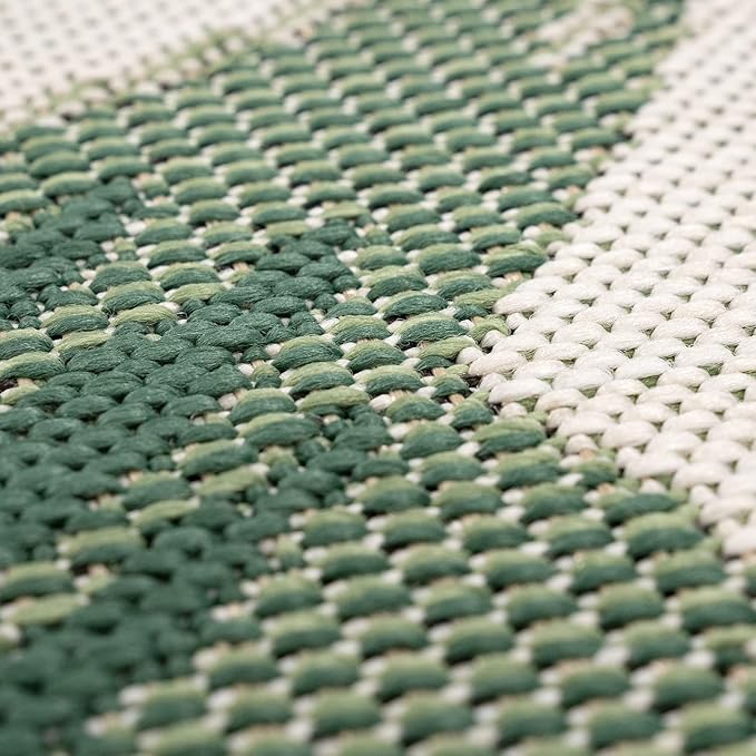Tropical Outdoor Rug Palm Tree & Jungle Design Flatweave in Green Beige, Size: 5'3" x 7'7"