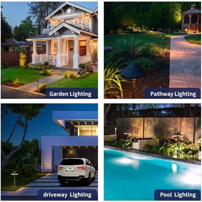 Brass Low Voltage Path Lighting Kit (6 Pack Path Lights) with 100 Feet Cable and 30Pack Wire Connectors for Outdoor Pathway House Garden Patio Without Transformer