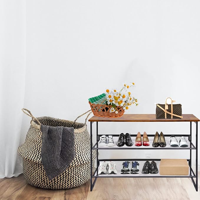 Garden 4 you 3-Tier Tilting Adjustable Freestanding Shoe Rack 6-Pairs 25.2 in Length for Durability and Stability for Entryways, Hallways, Closets, Dormitory Rooms, and Industries，Brown