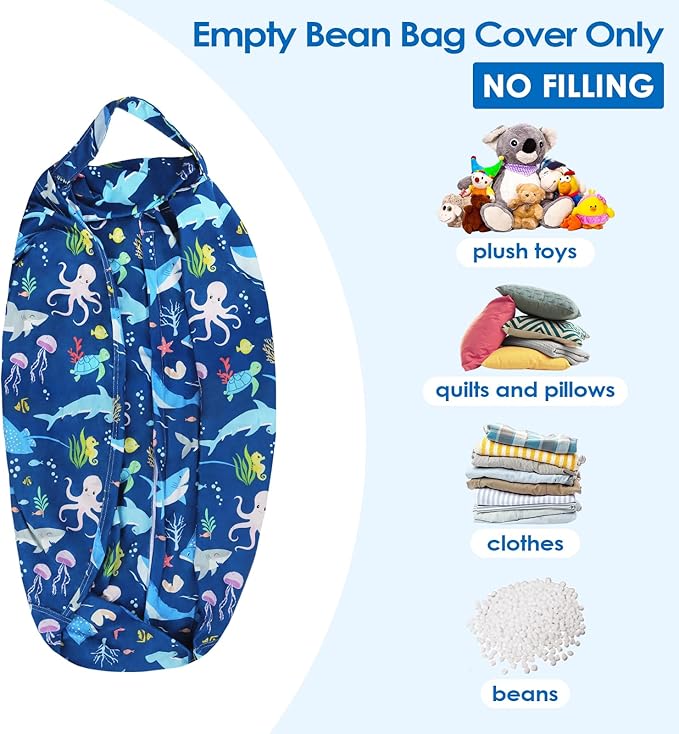 Bean Bag Chair for Kids Stuffed Animal Storage Beanbag Chairs,Toddler Toy Storage Organizer for Girls and Boys,Large 32'' Cover Only（No Filling)