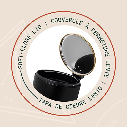 ACENTO 1.3 Gal Round Bathroom Trash Can with Lid – Stainless Steel Small Trashcan with Soft Close Pedal & Removable Liner – Compact Waste Bin for Bathroom, Bedroom, Dorm, Office – Matte Black & Gold