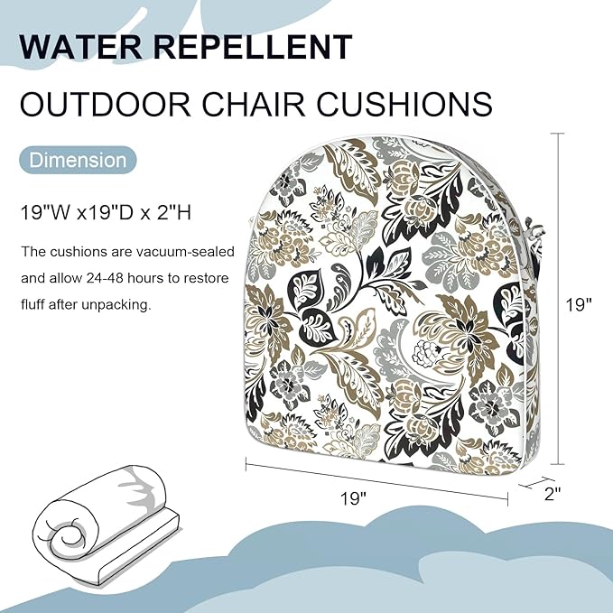 Set of 4 Outdoor Chair Cushions 19"x19"x2",Water Repellent Dining Seat Cushion with Ties and Removable Covers, Chair Cushions for Indoor and Patio Furniture, Dailey Tan