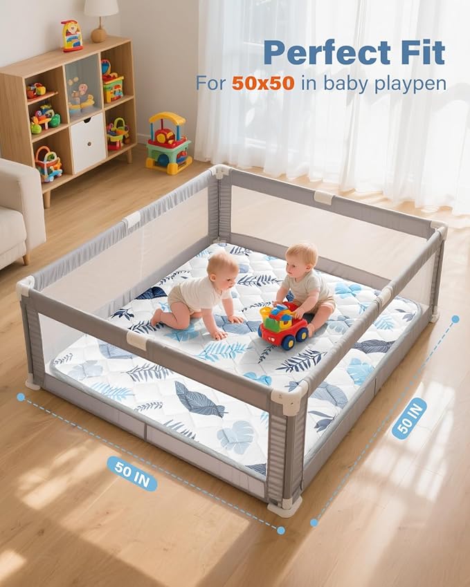 Baby Play Mats for Floor, 50x50 Playpen Mat, Thicken Cushioning Padding Foam Playmate for Baby and Toddlers Infants, Non-Slip & Machine Washable Tummy Time Mat