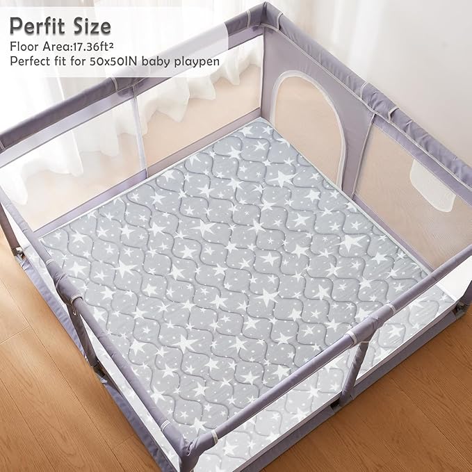 Viviland Baby Play Mat 50" x 50", Extra Thick Big Baby Mat for Baby/Toddler, Non-Slip & Machine Washable (Grey Star)