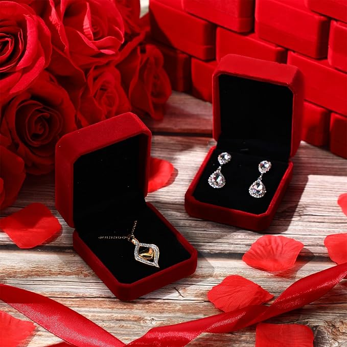 Sureio 24 Pcs Velvet Necklace Ring Boxes Bulk Earring Pendant Jewelry Gift Display Case for Proposal Anniversary Wedding Engagement Birthday Gift(Wine Red)