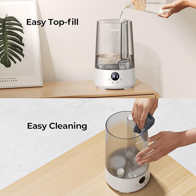 Homvana Humidifiers for Bedroom Home, 3.6 L Cool Mist Top-Fill 34H Super Long Time, Quiet 23dB, Baby Humidifier, Oil Diffuser for Large Room, Plants, Nursery, Office BPA FREE, 7 Color Light Ultrasonic
