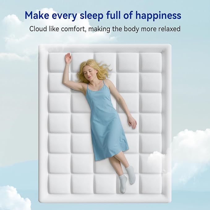 ONENICE 10 Inch Mattress Queen, Cooling Gel‑Infused Memory Foam Mattresses in a Box, Imitation Cotton Fabric with 3D Down Alternative Filling Pillowtop CertiPUR-US® Certified, Fiberglass-Free