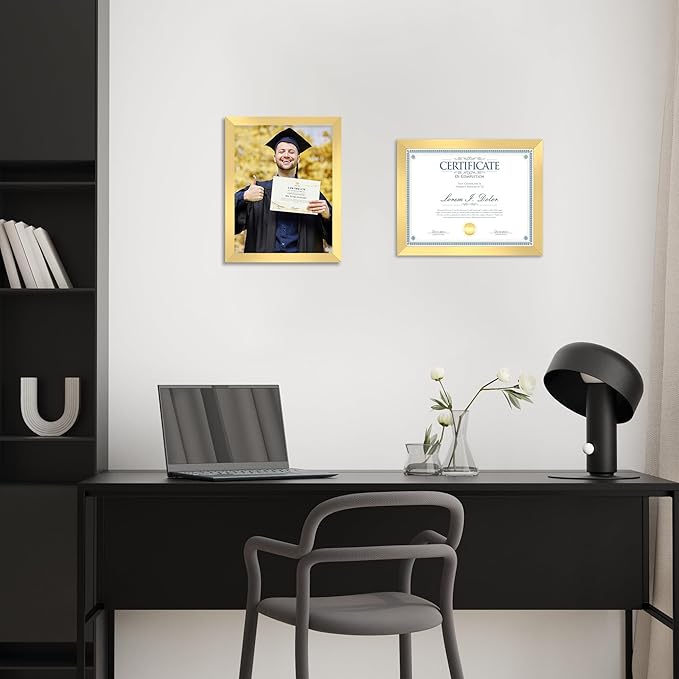 8.5x11 Picture Frame set of 15, Multi Certificate 8.5 by 11 Picture Frames Bulk, Document Diploma Award Frame for Wall Hanging or Tabletop Display, Gold